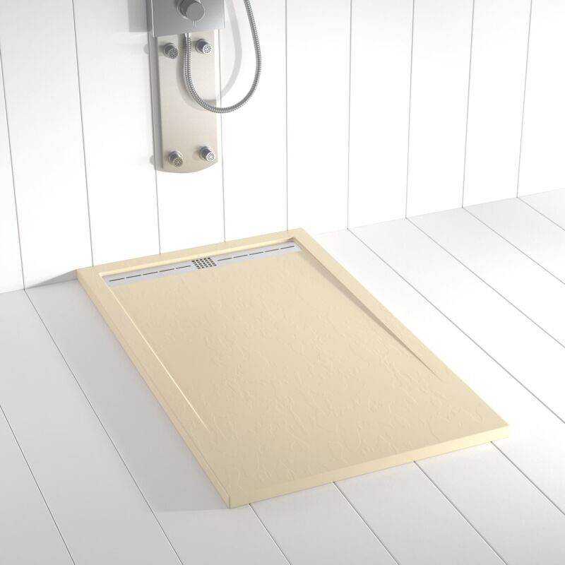 Shower Online - Receveur de douche Resine flow Creme - 80x120 cm - Grille + Valve offerte