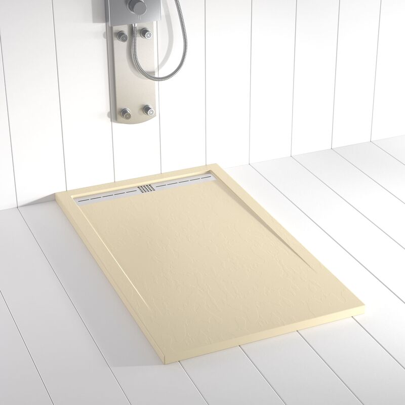 Piatto doccia in Resina flow Crema - 70x80 cm - Griglia + Valvola gratis