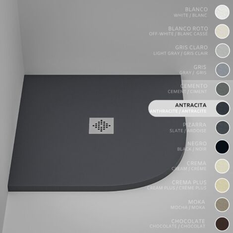 Receveur de Douche Semicirculaire SOULHOME Résine et Charge Minérale Antidérapant 70x70 cm Anthracite - Grille Inox