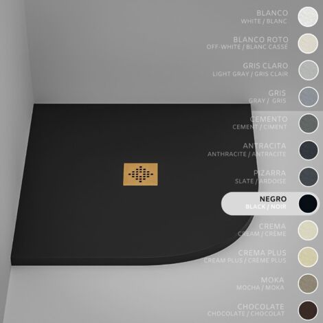 Receveur de Douche Semicirculaire SOULHOME Résine et Charge Minérale Antidérapant 80x80 cm Noir - Grille DORÉE