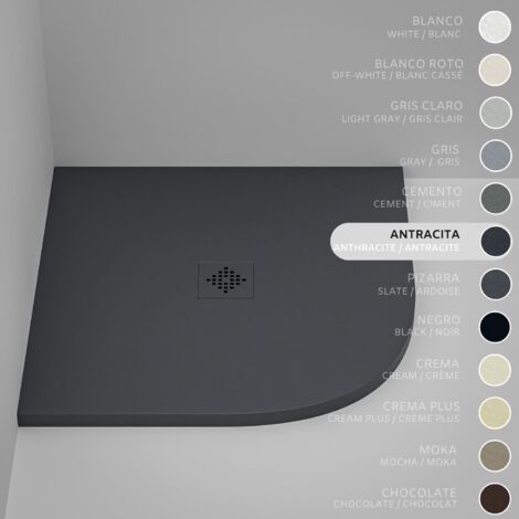 Receveur de Douche Semicirculaire SOULHOME Résine et Charge Minérale Antidérapant 90x90 cm Anthracite - Grille Same