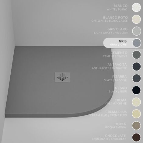 Receveur de Douche Semicirculaire SOULHOME Résine et Charge Minérale Antidérapant 90x90 cm Gris - Grille Inox