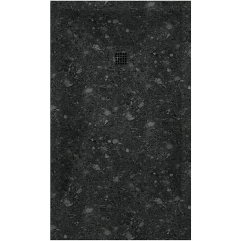 Receveur de douche Terrazo Noir, finition Lisse Stone 3D, grille de couleur - 140 x 80 cm