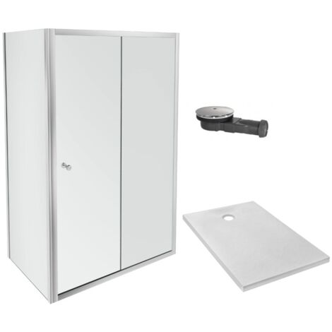Receveur douche JACOB DELAFON Ipso 100x80 + paroi porte pivotante angle + bonde