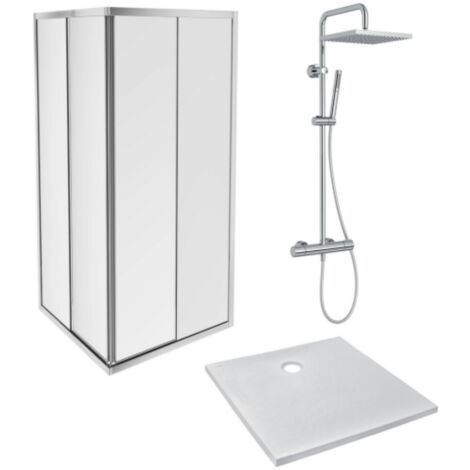 Receveur douche JACOB DELAFON Ipso 90 x 90 + paroi porte d'angle coulissante + colonne douche