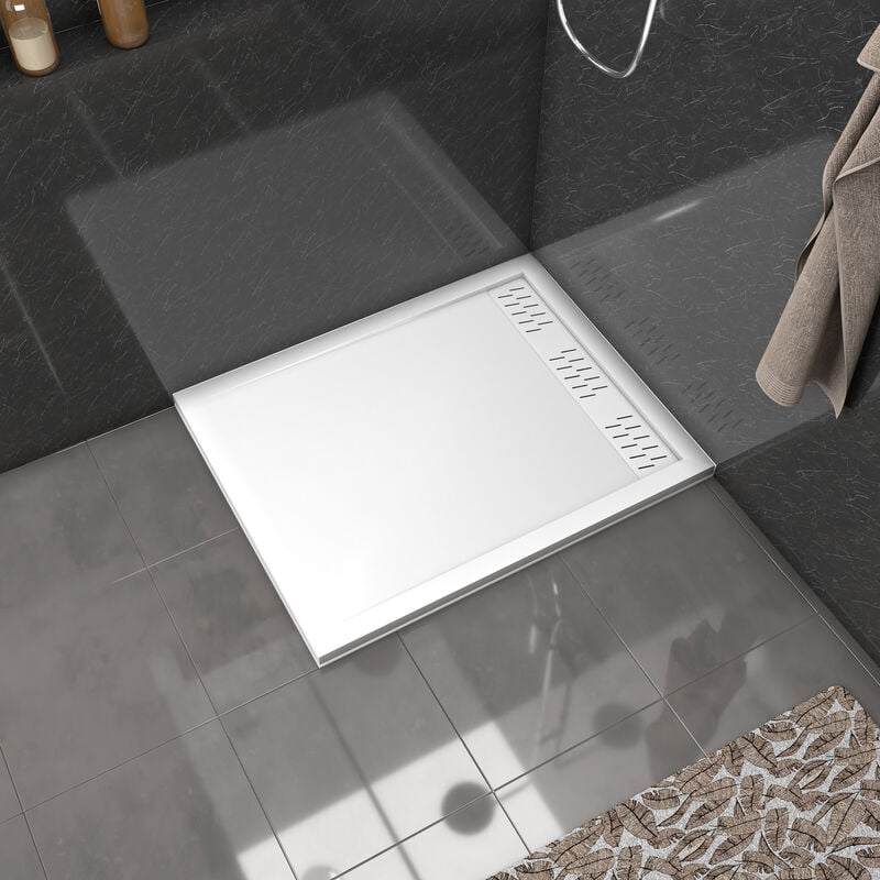 Receveur en acrylique Blanc 80x100x4 cm + Grilles Linéaires Chrome et Blanche Mate