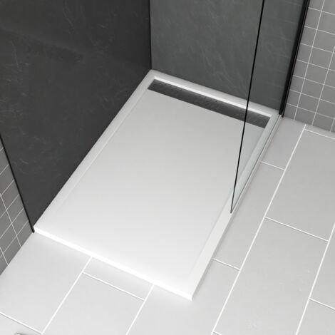 receveur en acrylique blanc 80x120x4 cm + grilles linéaires chrome et gun metal - whiteness ii