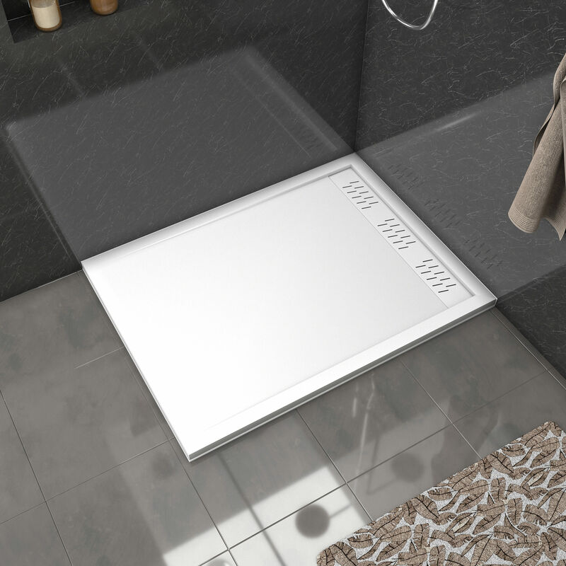 Receveur en acrylique Blanc 90x120x4 cm + Grilles Linéaires Chrome et Blanche Mate