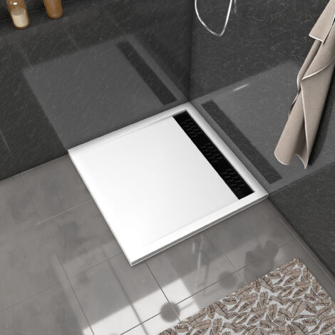 receveur en acrylique blanc 90x90x4 cm + grilles linéaires chrome et noire - whiteness ii