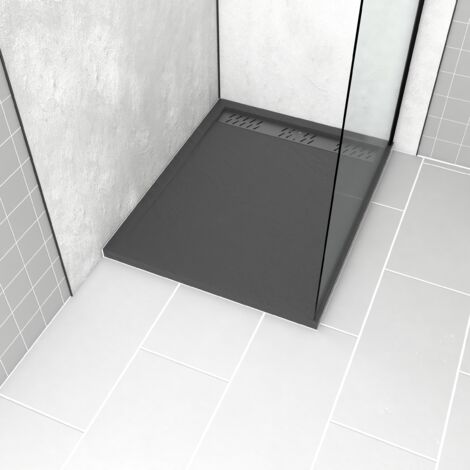 receveur en acrylique gris effet pierre 80x100x4cm + grilles linéaires chrome et gun metal - meteora