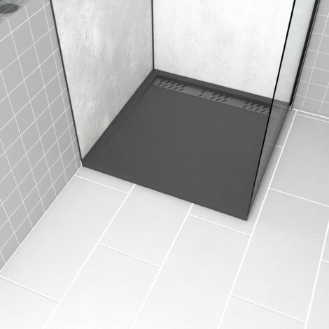 receveur en acrylique gris effet pierre 90x90x4cm + grilles linéaires chrome et gun metal - meteora