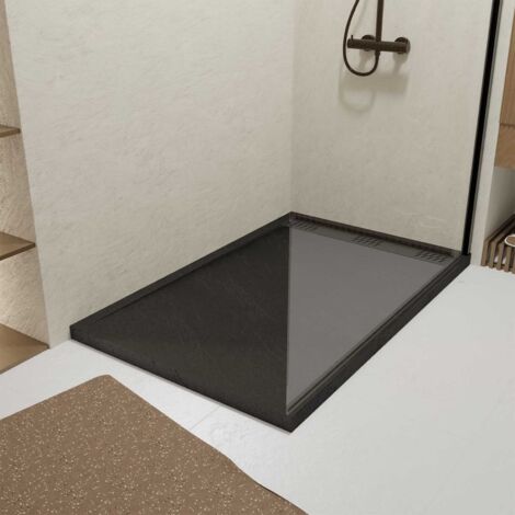 receveur en acrylique noir effet pierre 80x120x4 cm + grilles linéaires chrome et gun metal