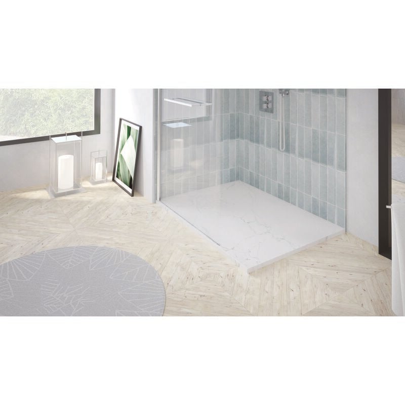 Ondee - Receveur nola 3 - 80x160x3cm - Résine - Marbre blanc - Bonde