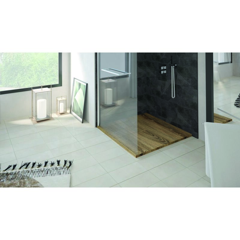 Receveur NOLA 3 - 90x90x3cm - Résine - Noyer - Bonde