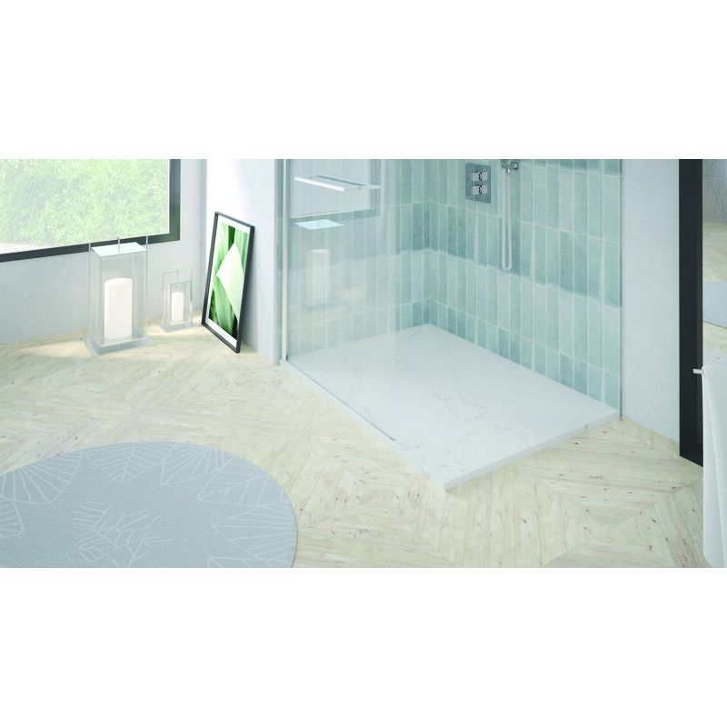 Ondee - Receveur nola 3 - 70x120x3cm - Résine - Marbre blanc - Bonde