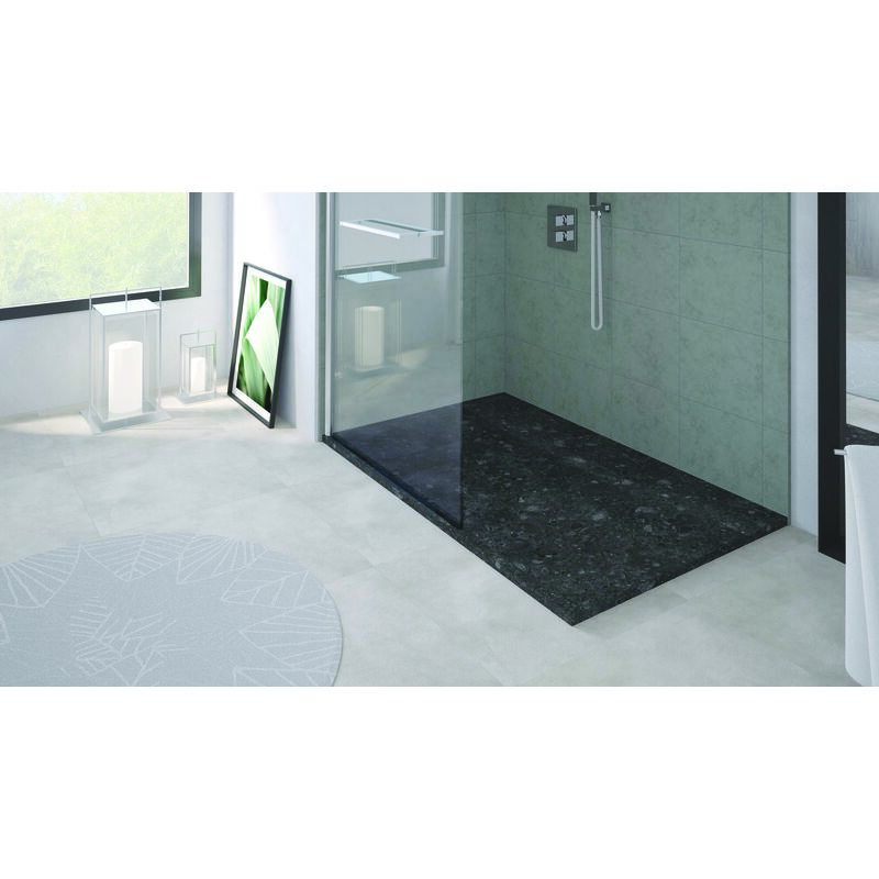 Receveur NOLA 3 - 80x120x3cm - Résine - Terazzo noir - Bonde