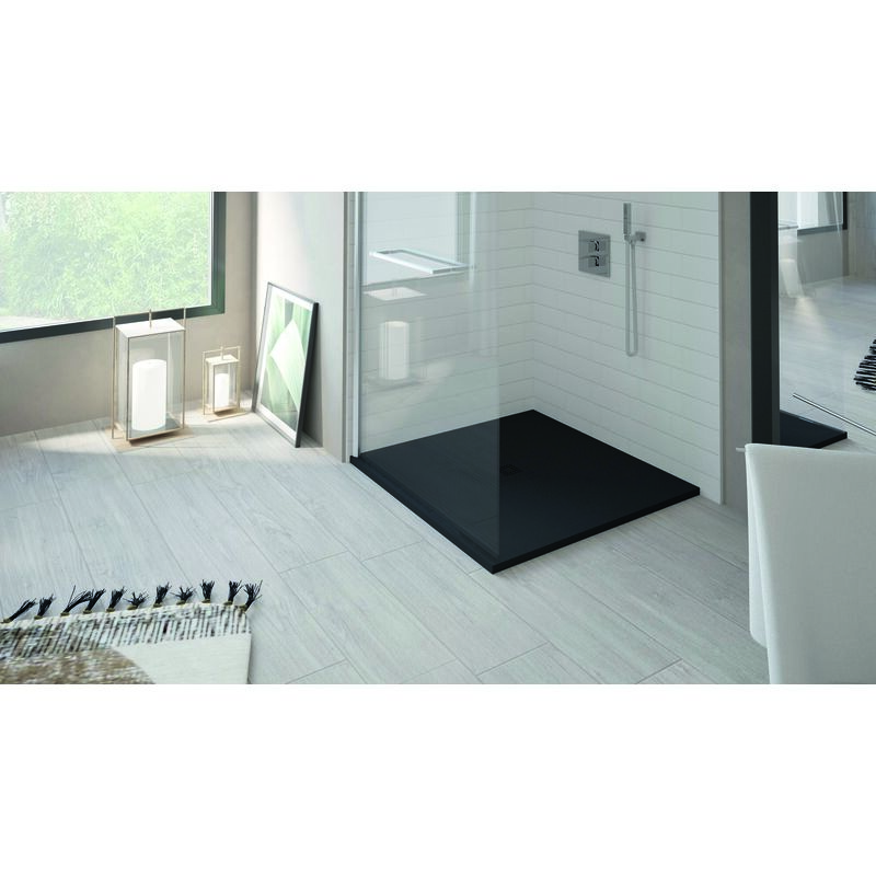 Ondee - Receveur nola 3 - 80x80x3cm - Résine - Noir - Bonde - Découpable