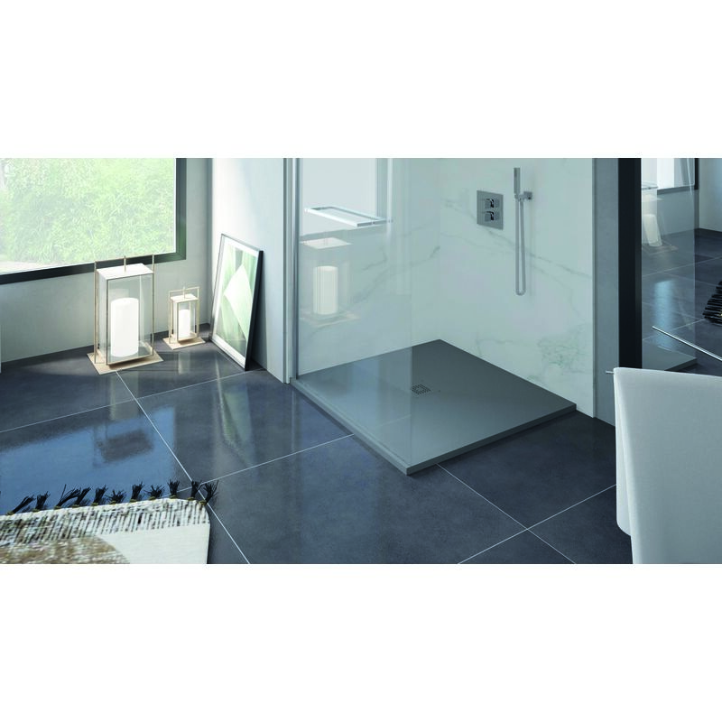 Ondee - Receveur nola 3 - 80x80x3cm - Résine - Anthracite - Bonde - Découpable