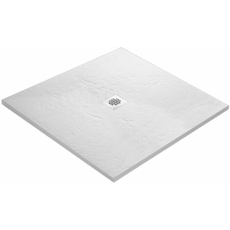 U-TILE Receveur résine 120 x 120 cm blanc imitation ardoise - grille carrée centrée