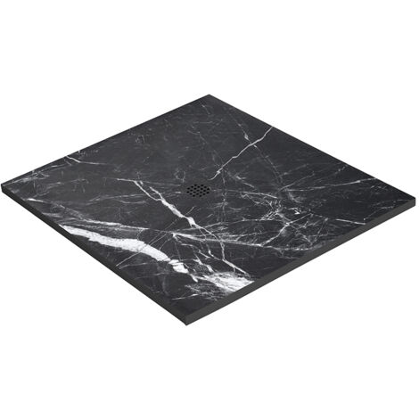 Receveur résine 120 x 120 cm imitation marbre noir - grille carrée centrée