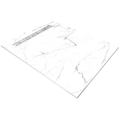Receveur résine 160 x 90 cm imitation marbre blanc - grille caniveau excentrée