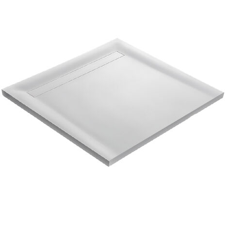 Receveur solid surface blanc lisse siphon 360¡ et grille caniveau acier inox