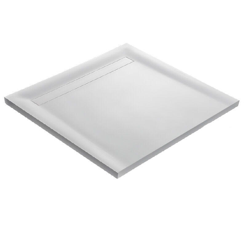 U-tile - Receveur de douche caniveau en solid surface - blanc + natte étanche + siphon ultra plat - 90 x 90 cm