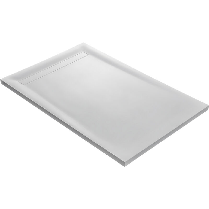 Receveur de douche caniveau en solid surface - blanc + natte étanche + siphon ultra plat - 120 x 90 cm