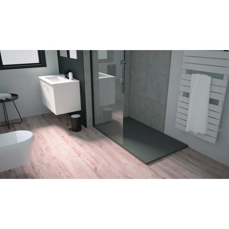 Ondee - Receveur spirit 3 - Découpable - 80x160x3cm - Résine - Anthracite - Bonde