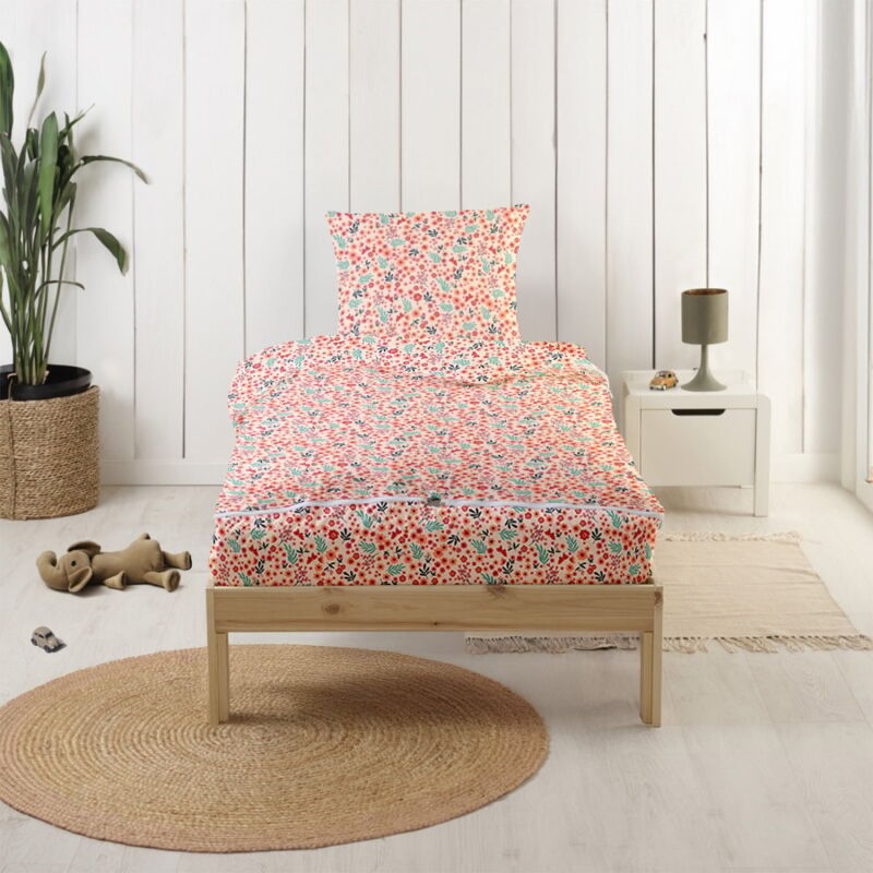 Bleu Calin - Rechange Caradou® Parure de lit enfant 90x190cm sans couette Fleurs