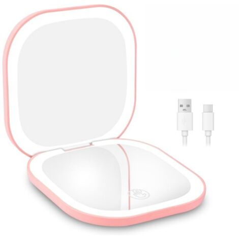 Rechargable Miroir de Voyage Grossissant, 3X/1X Miroir Maquillage Grossissant Lumineux, avec 3 Couleurs Eclairage, Double Face, pour un Maquillage Précis, Rose