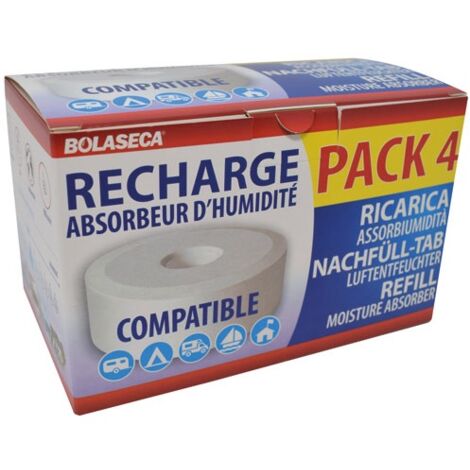 Recharge absorbeur d'humidité galet percé 4 x 425g – Action ultra-rapide – Surface protégée jusqu'à 20 m² – Durée d'efficacité 6 semaines – Bolaseca