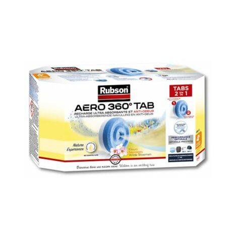 Rubson AERO 360° 4 Recharges en tabs de 450 g parfum fleurs sauvages, recharges pour absorbeur d'humidité, ultra absorbantes et anti odeurs, recharge pour déshumidificateur