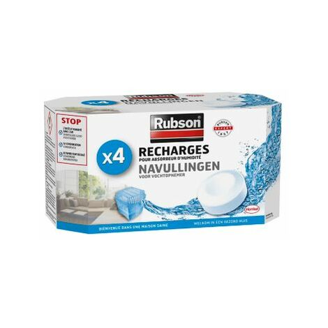 Rubson 4 Recharges Tab Basic, Recharges anti-humidité et anti-odeur neutres pour absorbeurs Basic Rubson, recharges ultra absorbantes