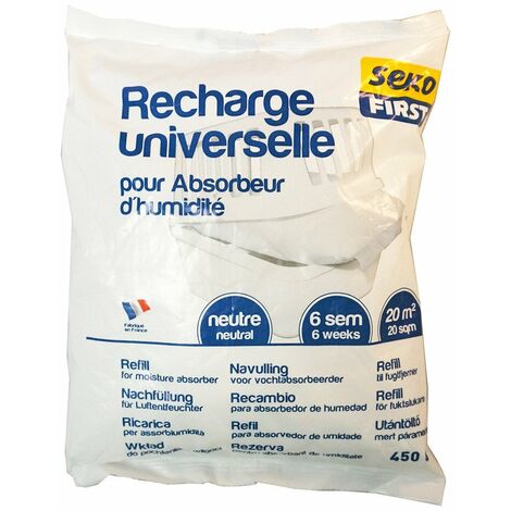 Recharge pour absorbeur d'humidité 450g – Surface couverte 20 m² – Efficacité jusqu'à 6 semaines – Parfum neutre – Seko