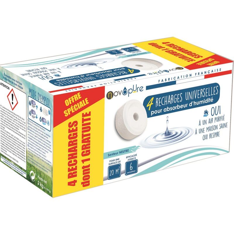 Novopure - Recharge galet pour absorbeur d'humidité 500g 3+1 gratuit Neutre