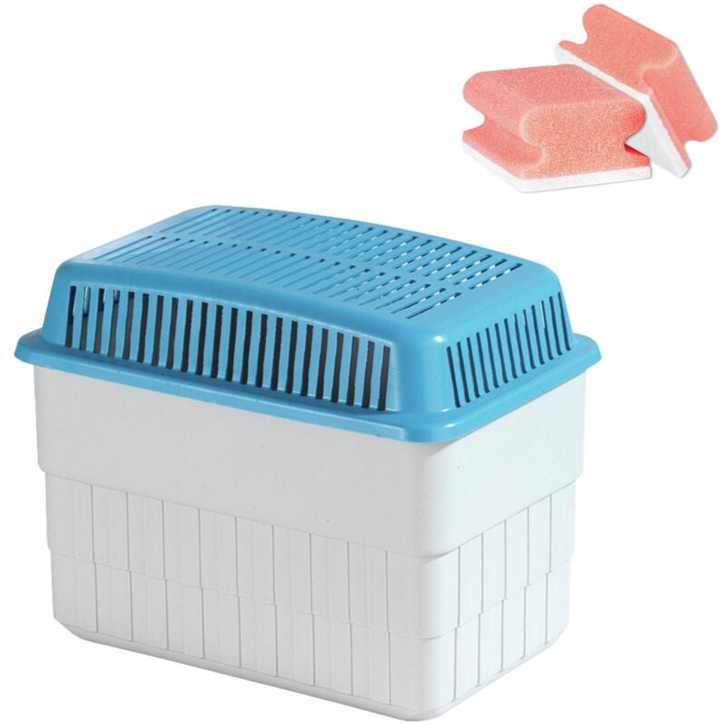 Wenko - Déshumidificateur d'air 1 kg rechargeable Anti moisissure, anti odeur, Efficace env. 3 mois jusqu'à 80m3, 2 éponges offertes, 24x16x15 cm,