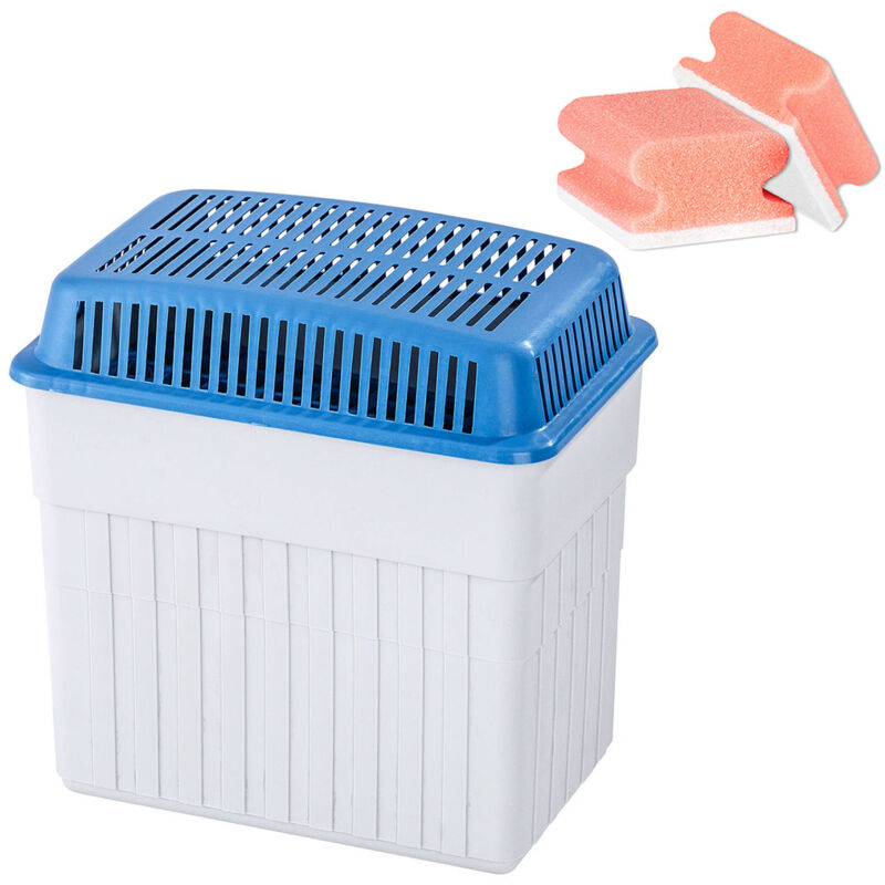 Wenko - Déshumidificateur d'air 2kg absorbeur d'humidité, antimoisissures 4 à 6 mois jusqu'à 50m², 2 éponges offertes, 15.5x23x24 cm, blanc bleu