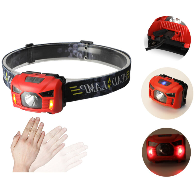 Gotrays - Rechargeable, 5W led Body Motion Sensor Headlamp Mini Rechargeable Headlight Outdoor Camping Flashlight Head Lamp Torch with usb for