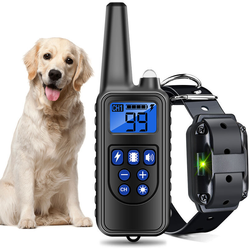 Ousudela - Rechargeable and Waterproof Dog Training Collar with 800m Distance, Electric Shock, Sound Black