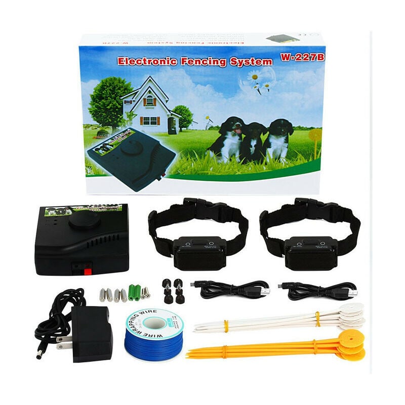 Rechargeable Cloture Electrique pour ChienCollier,300 Mètres pour couvrir de grandes surfaces, avec 2 colliers étanches et réglables