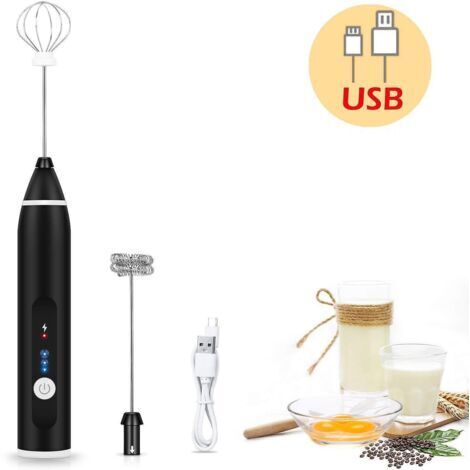 Rechargeable coffee mixer/whisk with cappuccino, hot chocolate, egg whisk, and handheld milk frother