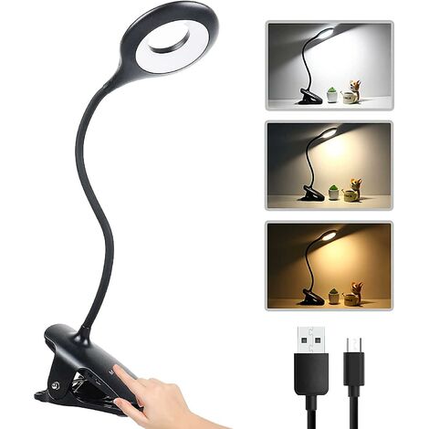 Rechargeable Cordless LED Desk Lamp, Reading Book Light with 28 LEDs, 3 Color and 3 Dimmable Intensity, Bed Clamp Lamp, Kid's Touch Bedside Lamp