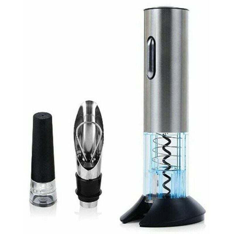 Rechargeable Electric Stainless Steel Corkscrew with USB Charging Port - Small, Portable Foil Cutter - Bottle Opener with Vacuum Stopper and Pouring