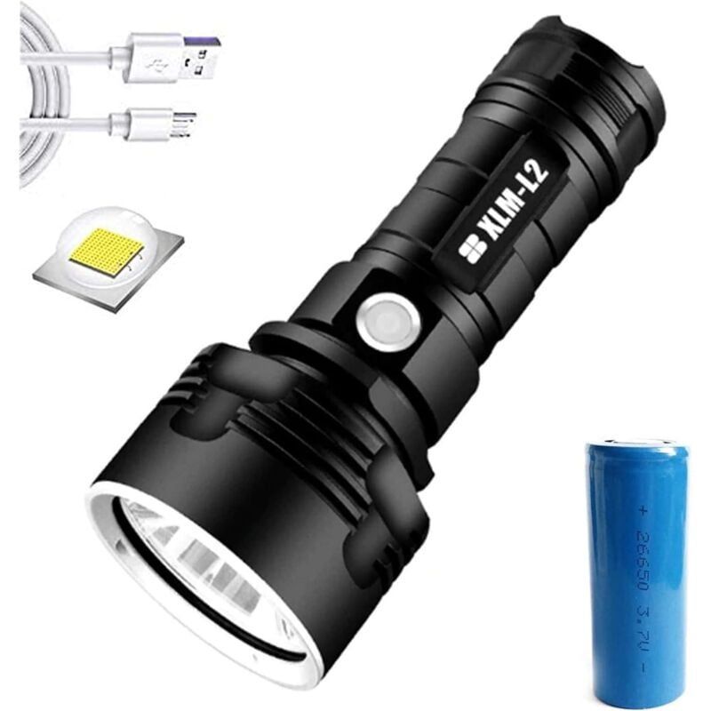 Ersandy - Rechargeable Flashlight, 30000-100000 Lumen High Power led Waterproof Flash Light Lamp Ultra Bright (25W XLM-L2)