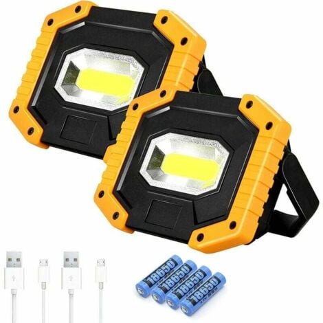 JALLERIA Rechargeable LED Floodlight, 30W 2000lm T-SUN Construction Site Floodlight Work Light with 4x 18650 Battery 3 Modes Portable Lantern USB LED Floodlight for Camping Construction Site Garage Workshop (2