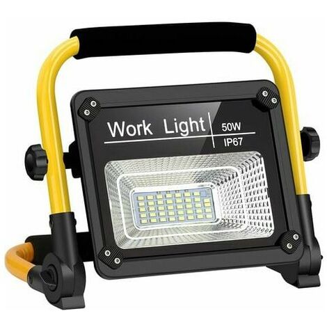 Rechargeable LED Floodlight, 50W Construction Site Floodlight LED Rechargeable Work Light with USB Work Light Waterproof Emergency Safety Lights for Workshop, Garage, Patio, Garden WHWY
