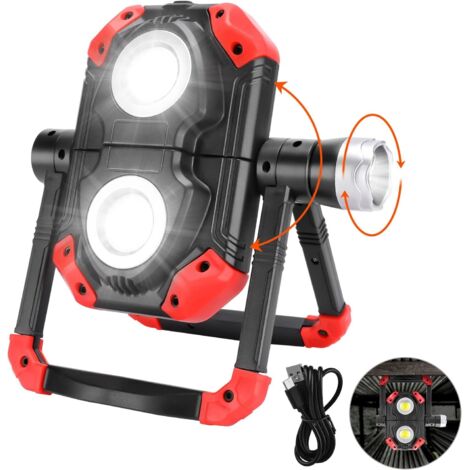 Rechargeable LED Floodlight Outdoor Portable and Flexible Work Light 360° Rotation with Rechargeable Battery Equipped with 5 Modes Lantern for Camping, Construction Site, Garage, Workshop [Energy Clas