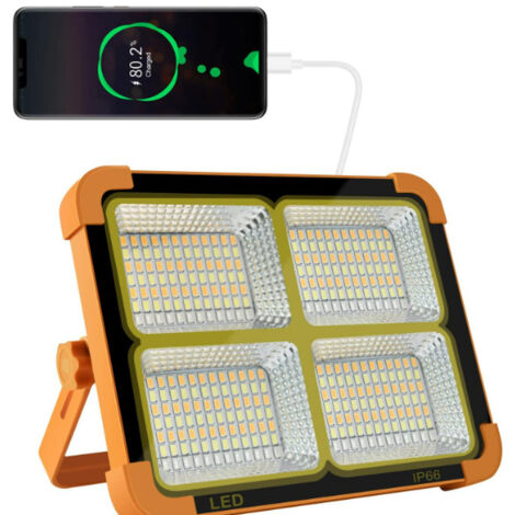 Rechargeable LED Floodlight, Portable Lantern Work Light with Solar Panel, USB Rechargeable Lamp, for Camping, Construction Site, Garage, Workshop