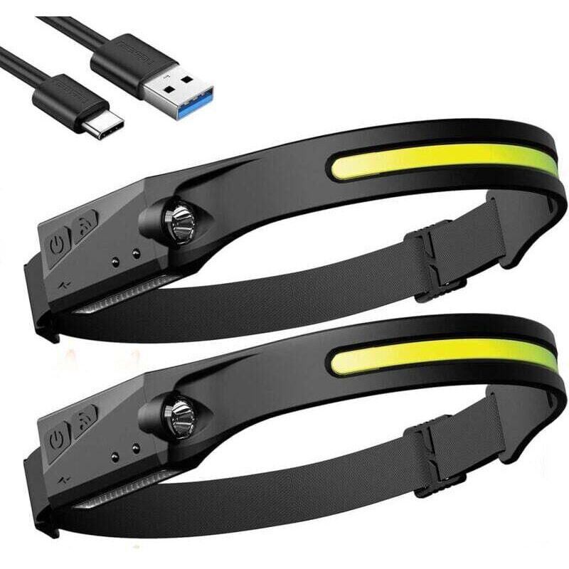 Rechargeable LED Headlamp, 2-Pack Waterproof Running Headlamps, Headlamp with Sensitive Sensor Function and 5 Modes, Suitable for Hiking, Camping and